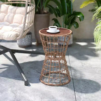 Flash Furniture Devon Ensemble bistro de patio 3 pièces - Chaises en corde de rotin d'intérieur/extérieur, table à plateau en bois d'acacia et coussins d'assise