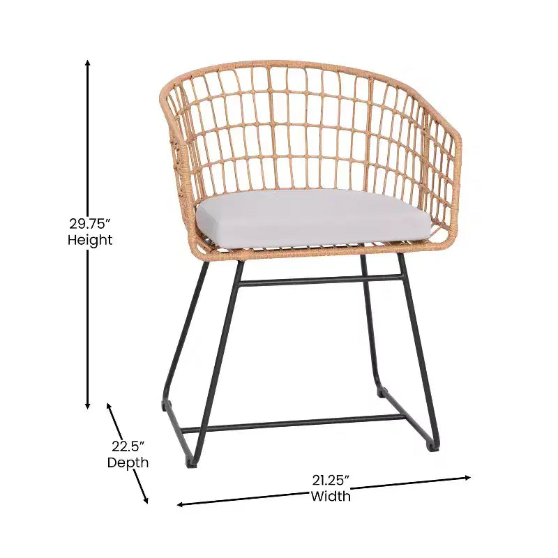 Flash Furniture Devon Ensemble bistro de patio 3 pièces - Chaises en corde de rotin d'intérieur/extérieur, table à plateau en bois d'acacia et coussins d'assise