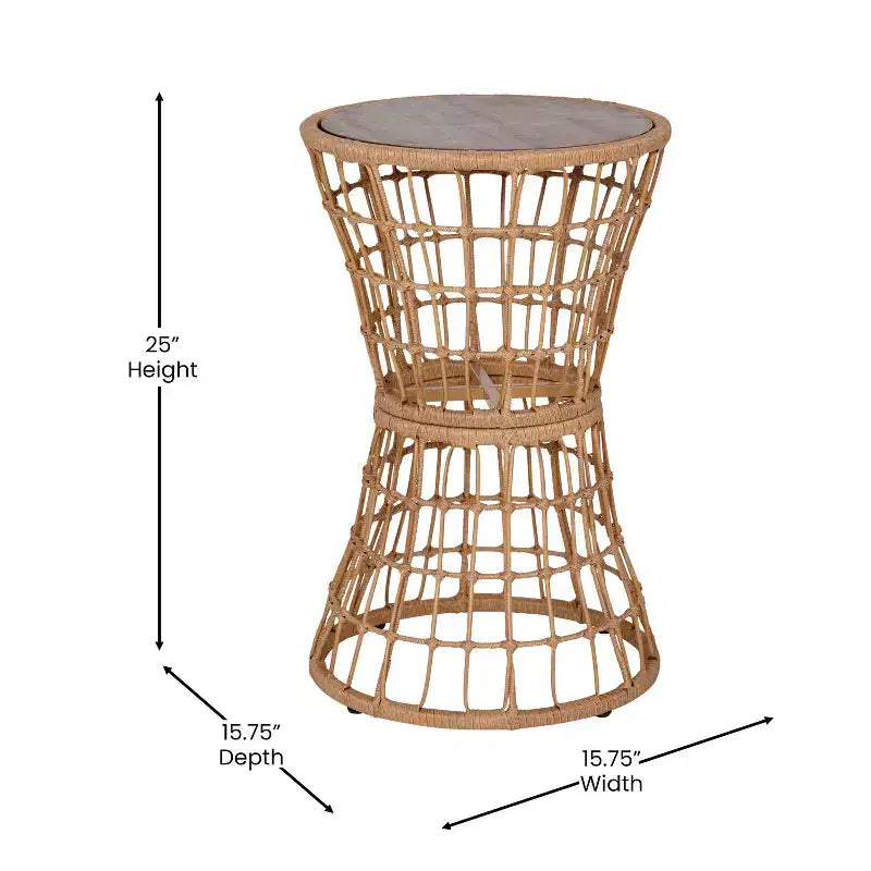 Flash Furniture Devon Ensemble bistro de patio 3 pièces - Chaises en corde de rotin d'intérieur/extérieur, table à plateau en bois d'acacia et coussins d'assise