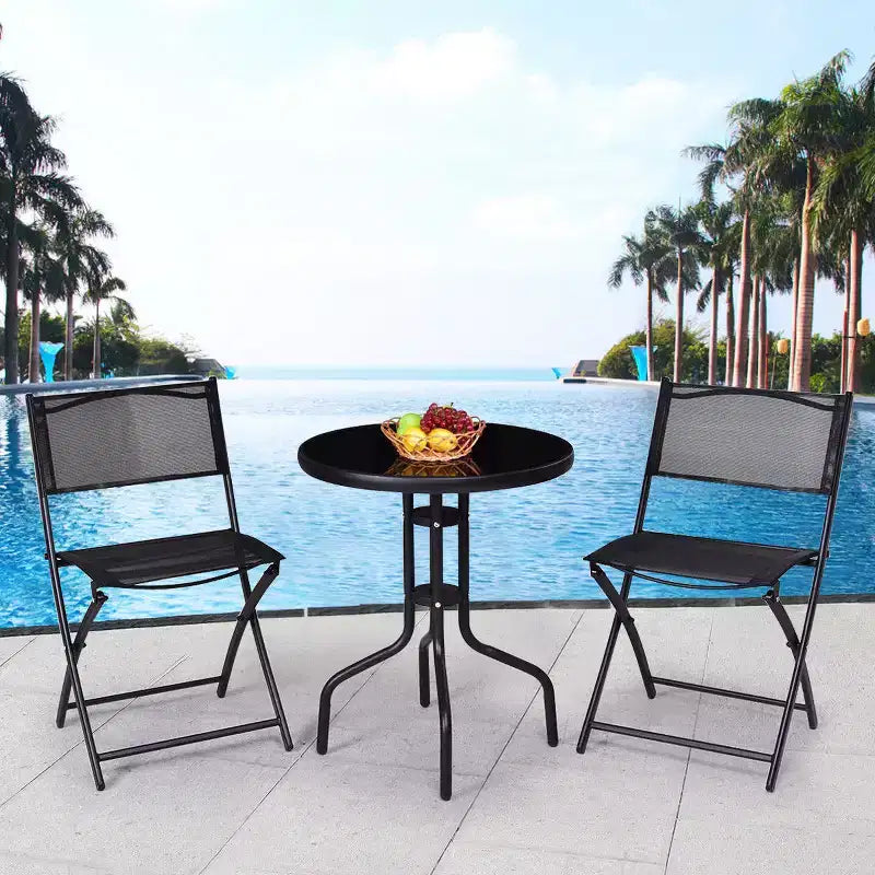 Costway Ensemble bistro 3 pièces - Table de jardin pour arrière-cour, chaises pliantes, mobilier de patio d'extérieur