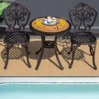 Costway Ensemble Bistro 3 pièces Table Ronde et Chaises de Patio en Aluminium Coulé Résistant aux Intempéries