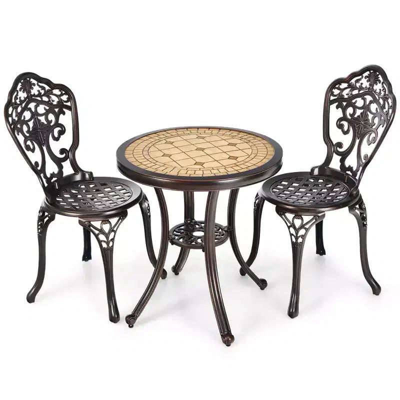 Costway Ensemble Bistro 3 pièces Table Ronde et Chaises de Patio en Aluminium Coulé Résistant aux Intempéries