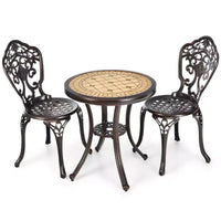Costway Ensemble Bistro 3 pièces Table Ronde et Chaises de Patio en Aluminium Coulé Résistant aux Intempéries