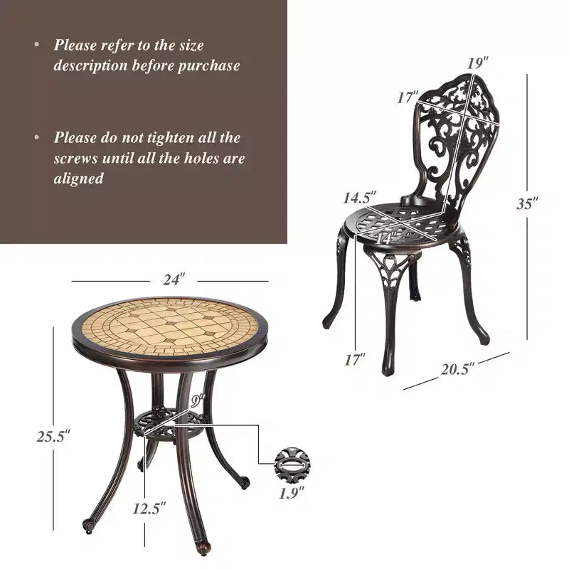 Costway Ensemble Bistro 3 pièces Table Ronde et Chaises de Patio en Aluminium Coulé Résistant aux Intempéries