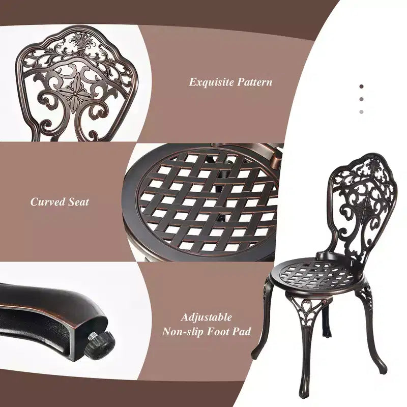 Costway Ensemble Bistro 3 pièces Table Ronde et Chaises de Patio en Aluminium Coulé Résistant aux Intempéries