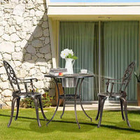 Costway Ensemble Bistro Extérieur 3 Pièces en Aluminium Coulé Motif Feuille avec Finition Cuivre Antique