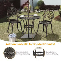 Costway Ensemble Bistro Extérieur 3 Pièces en Aluminium Coulé Motif Feuille avec Finition Cuivre Antique
