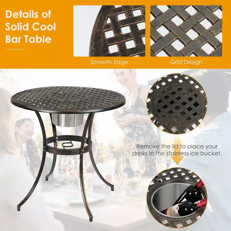 Costway Ensemble Bistro Extérieur 3 Pièces en Aluminium Coulé Motif Feuille avec Finition Cuivre Antique