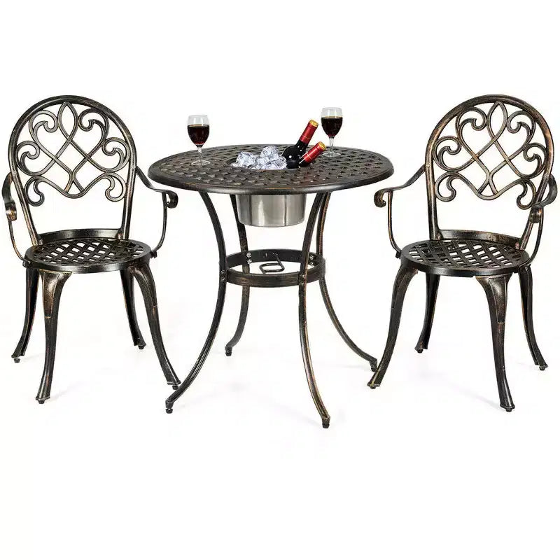 Costway Ensemble de salle à manger 3 pièces en aluminium pour patio avec seau à glace amovible intégré
