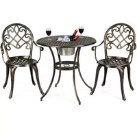 Costway Ensemble de salle à manger 3 pièces en aluminium pour patio avec seau à glace amovible intégré