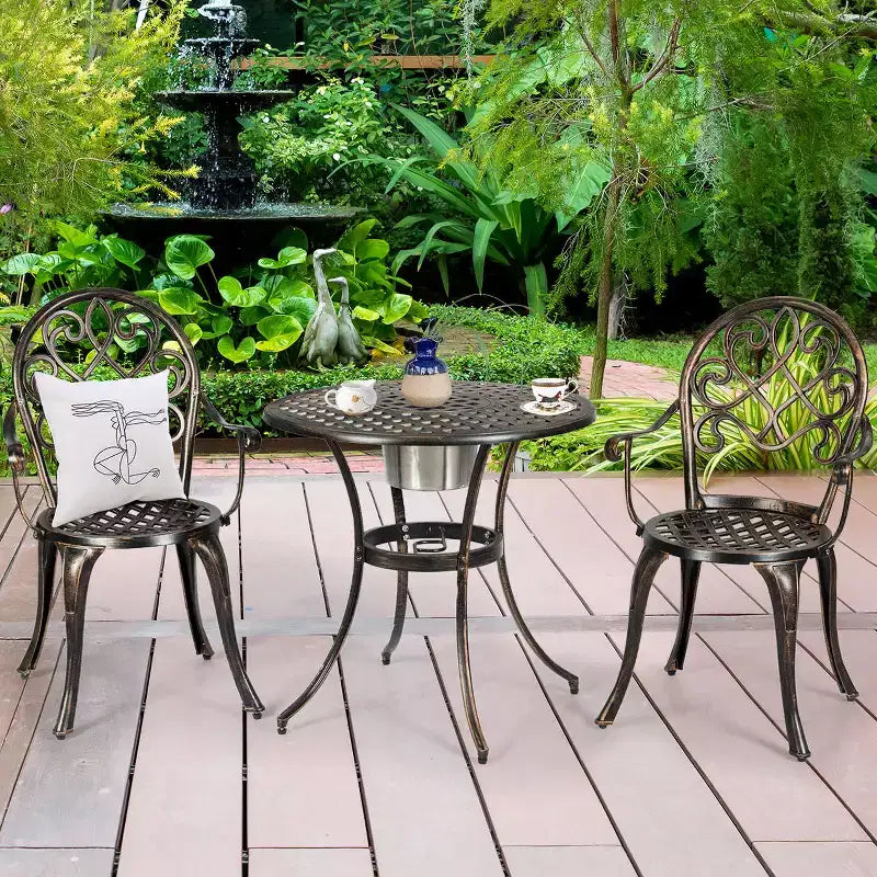 Costway Ensemble de salle à manger 3 pièces en aluminium pour patio avec seau à glace amovible intégré