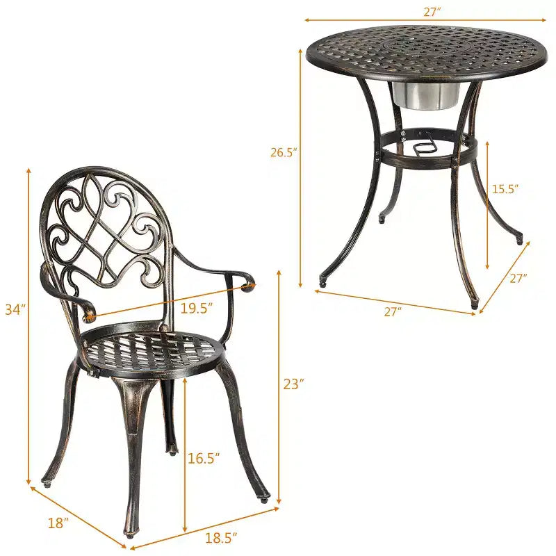 Costway Ensemble de salle à manger 3 pièces en aluminium pour patio avec seau à glace amovible intégré