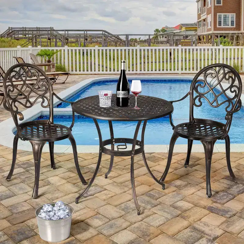 Costway Ensemble de salle à manger 3 pièces en aluminium pour patio avec seau à glace amovible intégré