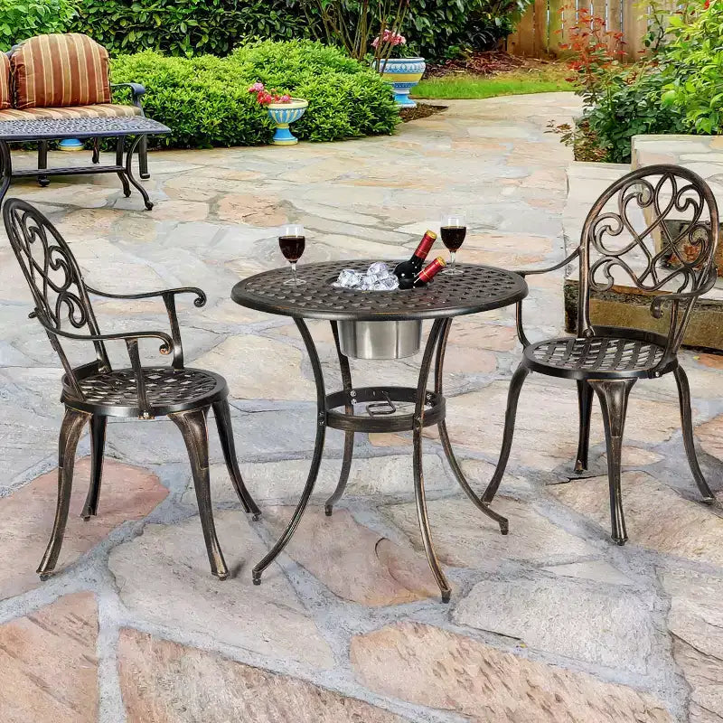 Costway Ensemble de salle à manger 3 pièces en aluminium pour patio avec seau à glace amovible intégré