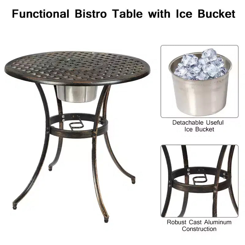 Costway Ensemble de salle à manger 3 pièces en aluminium pour patio avec seau à glace amovible intégré
