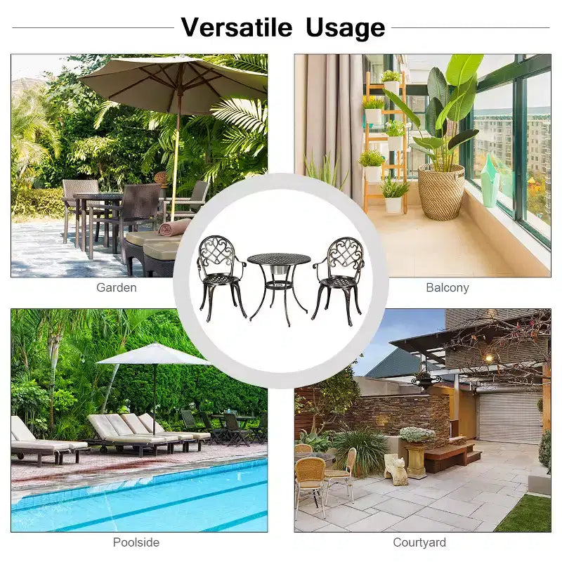 Costway Ensemble de salle à manger 3 pièces en aluminium pour patio avec seau à glace amovible intégré