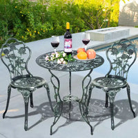 Costway Ensemble bistro de mobilier de terrasse en aluminium moulé à motif rose Vert antique (Vert)