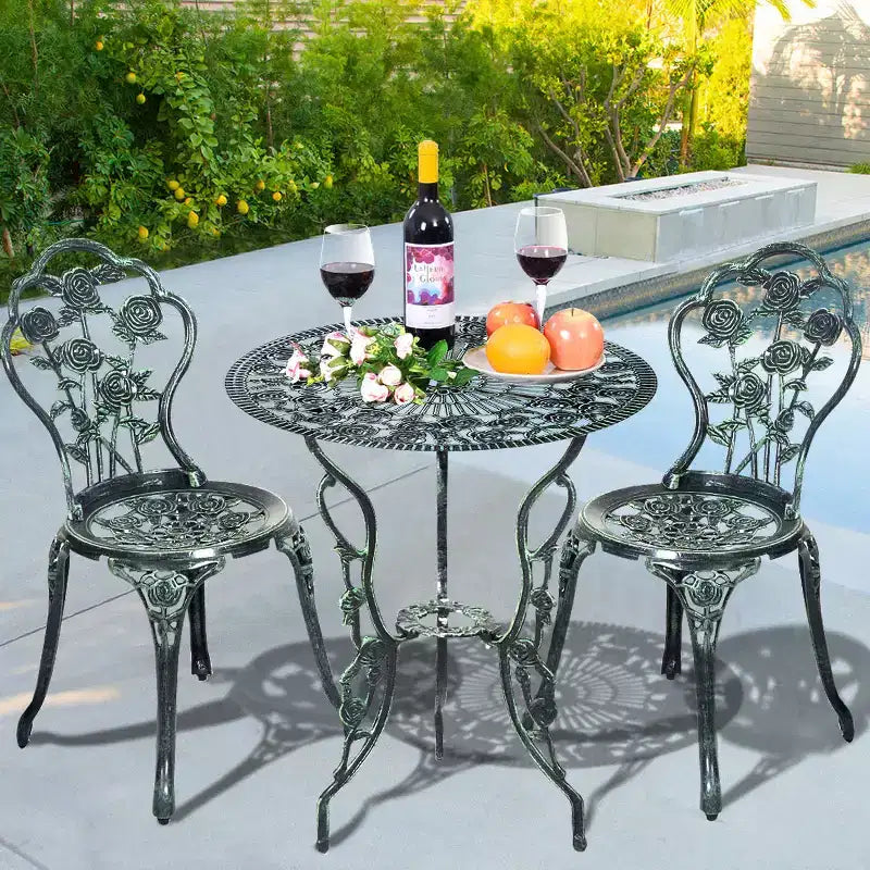 Costway Ensemble bistro de mobilier de terrasse en aluminium moulé à motif rose Vert antique (Vert)