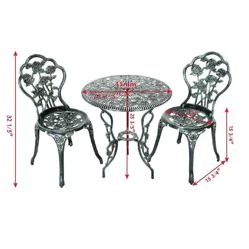 Costway Ensemble bistro de mobilier de terrasse en aluminium moulé à motif rose Vert antique (Vert)