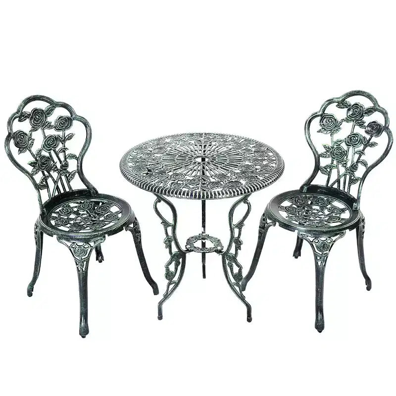 Costway Ensemble bistro de mobilier de terrasse en aluminium moulé à motif rose Vert antique (Vert)