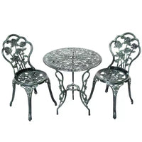 Costway Ensemble bistro de mobilier de terrasse en aluminium moulé à motif rose Vert antique (Vert)
