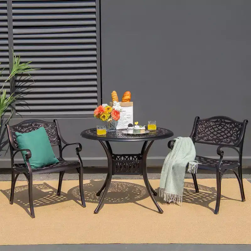 Costway Ensemble bistrot de jardin 3 pièces en aluminium moulé avec table ronde et chaises