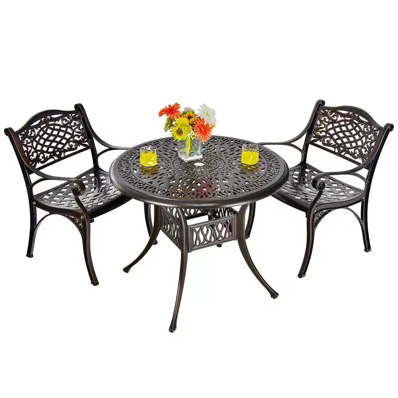 Costway Ensemble bistrot de jardin 3 pièces en aluminium moulé avec table ronde et chaises
