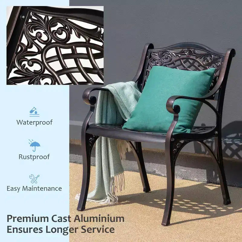 Costway Ensemble bistrot de jardin 3 pièces en aluminium moulé avec table ronde et chaises