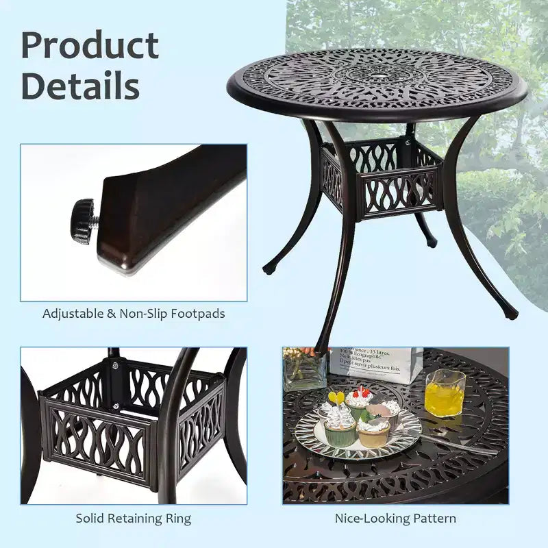 Costway Ensemble bistrot de jardin 3 pièces en aluminium moulé avec table ronde et chaises