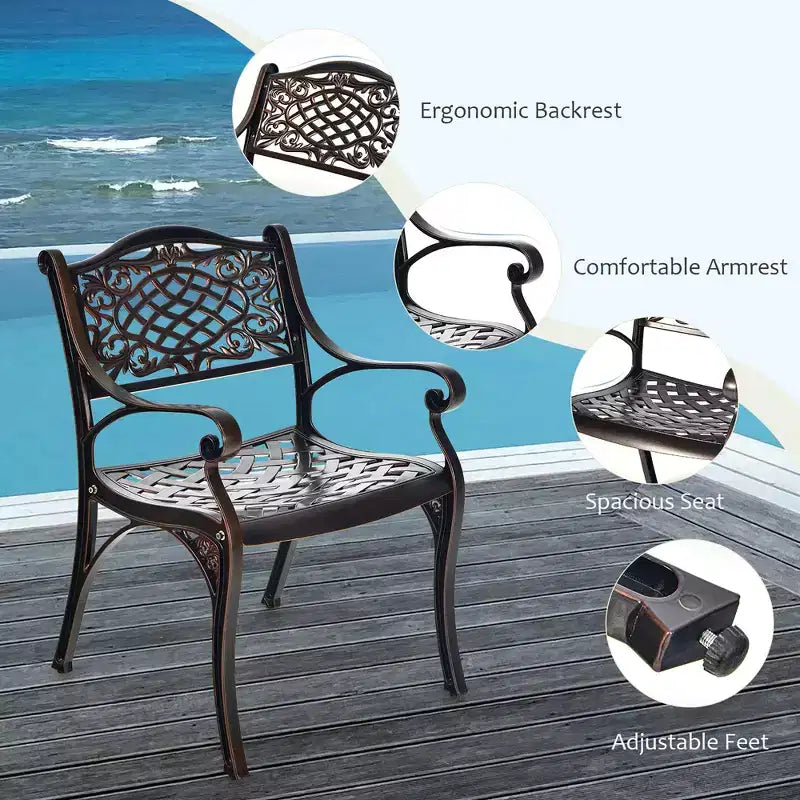 Costway Ensemble bistrot de jardin 3 pièces en aluminium moulé avec table ronde et chaises