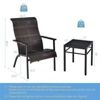 Costway Ensemble bistro de patio 3 pièces en rotin, dossier haut accoudoir table d'appoint, gris mix\marron mix