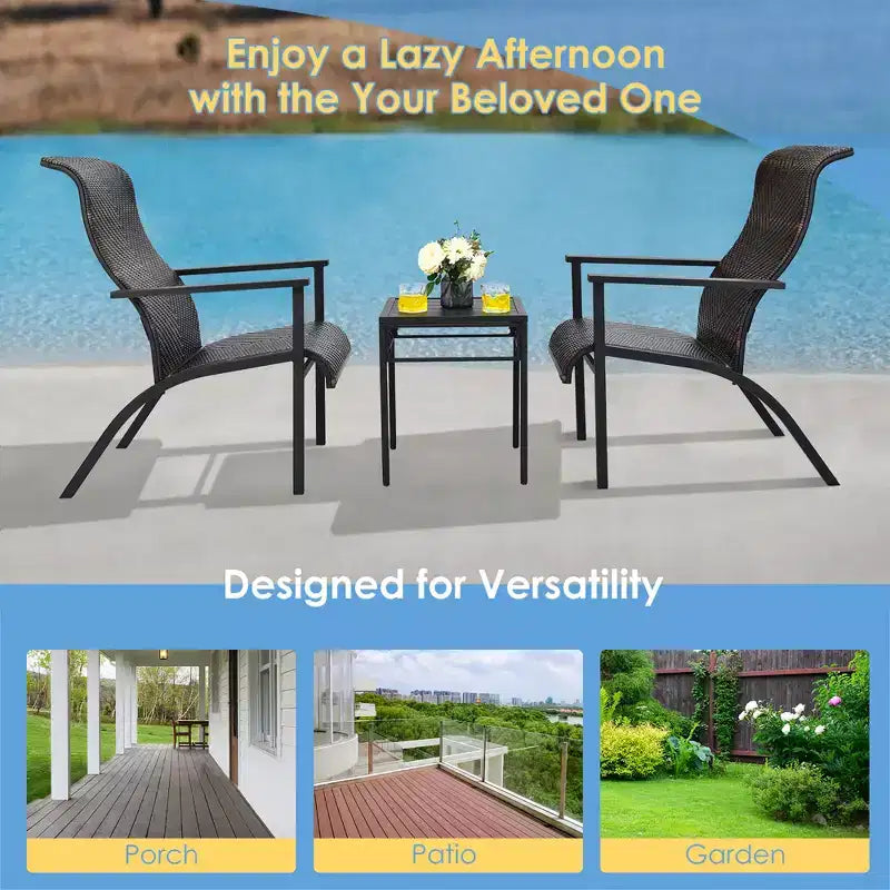 Costway Ensemble bistro de patio 3 pièces en rotin, dossier haut accoudoir table d'appoint, gris mix\marron mix