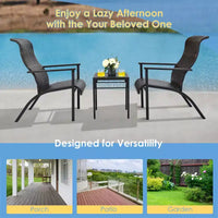 Costway Ensemble bistro de patio 3 pièces en rotin, dossier haut accoudoir table d'appoint, gris mix\marron mix