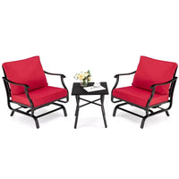 Costway Ensemble bistro de jardin 3 pièces avec fauteuils à bascule, coussins, accoudoirs et table d'appoint rouge