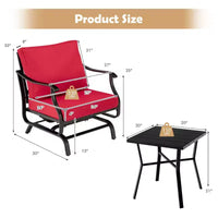 Costway Ensemble bistro de jardin 3 pièces avec fauteuils à bascule, coussins, accoudoirs et table d'appoint rouge