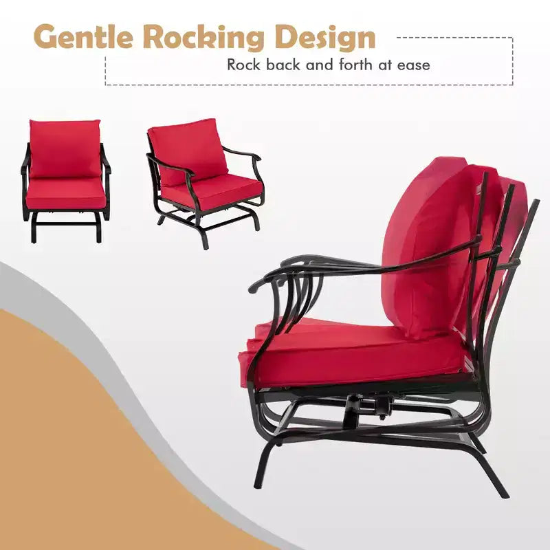Costway Ensemble bistro de jardin 3 pièces avec fauteuils à bascule, coussins, accoudoirs et table d'appoint rouge