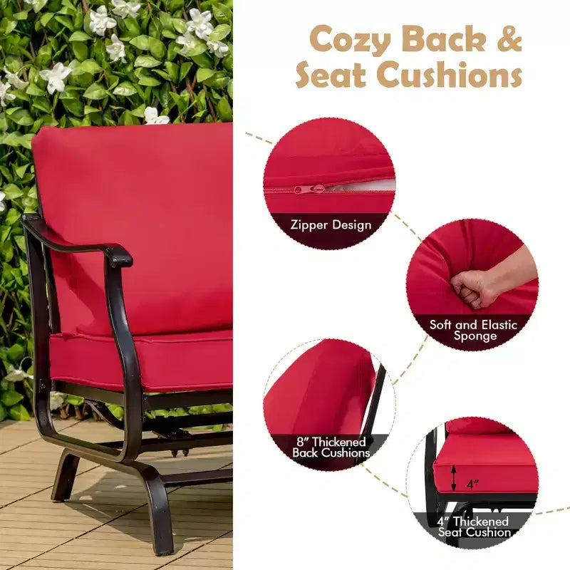 Costway Ensemble bistro de jardin 3 pièces avec fauteuils à bascule, coussins, accoudoirs et table d'appoint rouge