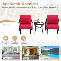 Costway Ensemble bistro de jardin 3 pièces avec fauteuils à bascule, coussins, accoudoirs et table d'appoint rouge
