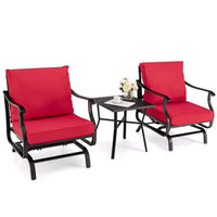 Costway Ensemble bistro de jardin 3 pièces avec fauteuils à bascule, coussins, accoudoirs et table d'appoint rouge