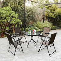 Costway Ensemble de Meubles de Bistro d'Extérieur 5 Pièces, Table en Verre avec 4 Chaises Pliantes Réglables