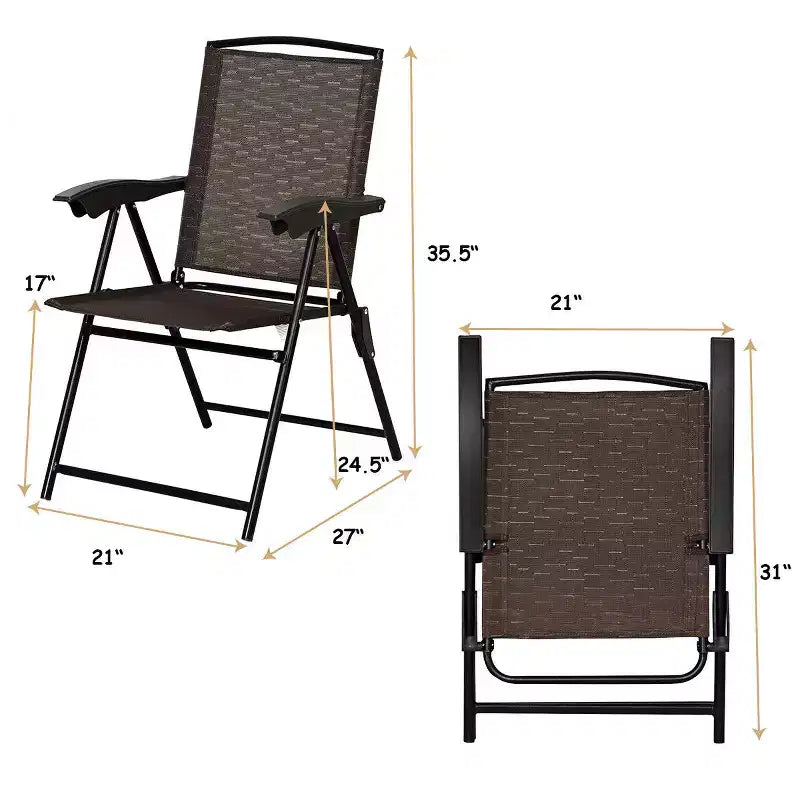 Costway Ensemble de Meubles de Bistro d'Extérieur 5 Pièces, Table en Verre avec 4 Chaises Pliantes Réglables
