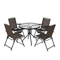 Costway Ensemble de Meubles de Bistro d'Extérieur 5 Pièces, Table en Verre avec 4 Chaises Pliantes Réglables