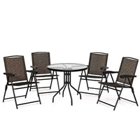 Costway Ensemble de Meubles de Bistro d'Extérieur 5 Pièces, Table en Verre avec 4 Chaises Pliantes Réglables