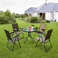 Costway Ensemble de Meubles de Bistro d'Extérieur 5 Pièces, Table en Verre avec 4 Chaises Pliantes Réglables