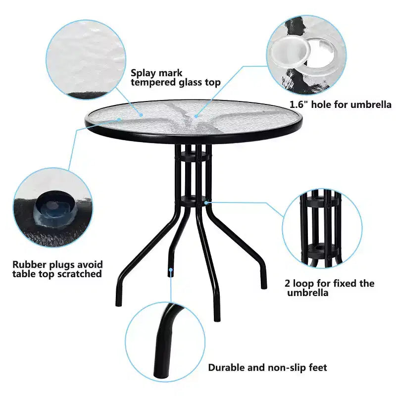 Costway Ensemble de Meubles de Bistro d'Extérieur 5 Pièces, Table en Verre avec 4 Chaises Pliantes Réglables