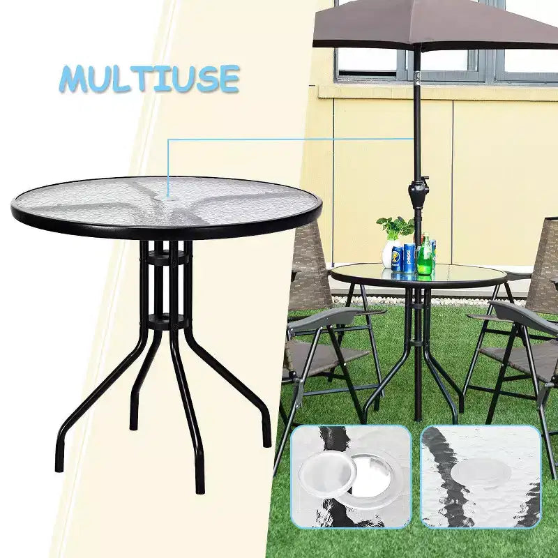 Costway Ensemble de Meubles de Bistro d'Extérieur 5 Pièces, Table en Verre avec 4 Chaises Pliantes Réglables