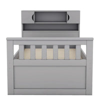 Lit plateforme capitaine double/grand avec 4 tiroirs et étagères de rangement, cadre de lit en bois massif avec tête de lit bibliothèque de rangement