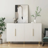 Meuble buffet à portes décoratives cannelées, buffet en bois avec poignées métalliques, armoire de rangement avec étagères réglables