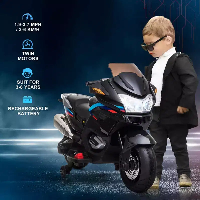 Moto Aosom pour enfants avec roues d'entraînement, jouet porteur au design de moteur rugissant pour les 3-8 ans, mini-moto à haute adhérence avec musique lumineuse