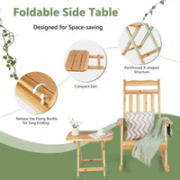Costway Ensemble de bistro 2 chaises berçantes de patio en bois avec table d'appoint pliante à dossier haut